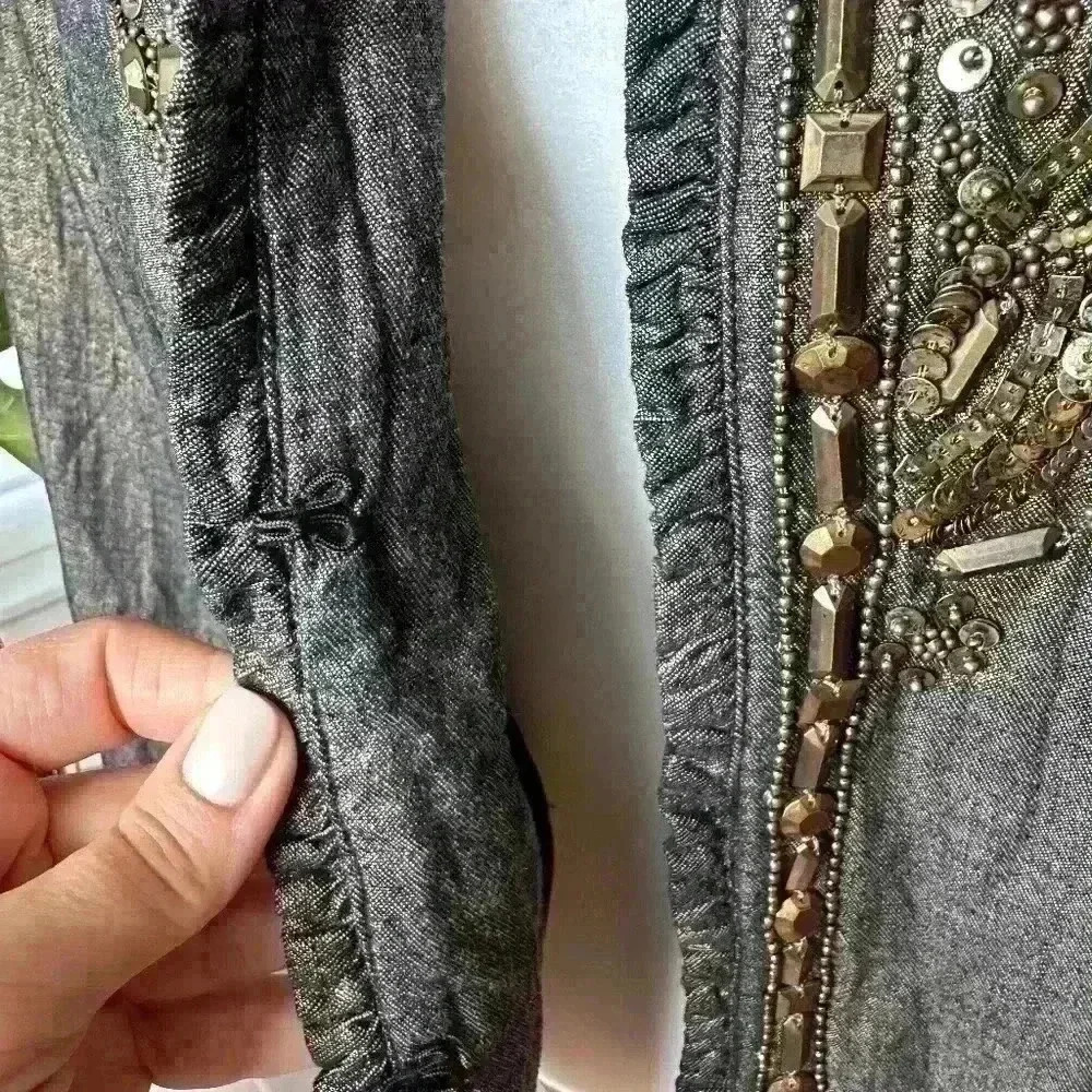 Chico’s Jacket- Fully lined ruffled detailed and sequin beading all thru -SZ 1 - Picture 4 of 7